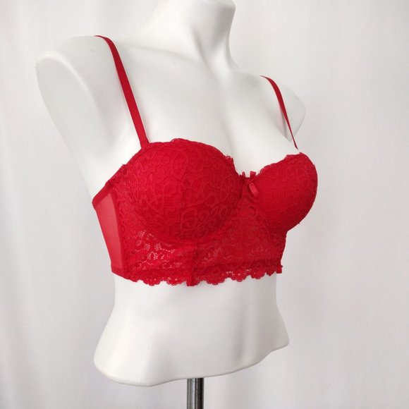 Jezebel Red Lace Convertible Underwire Push Up Balconette Bra NEW 34B - Picture 3 of 13